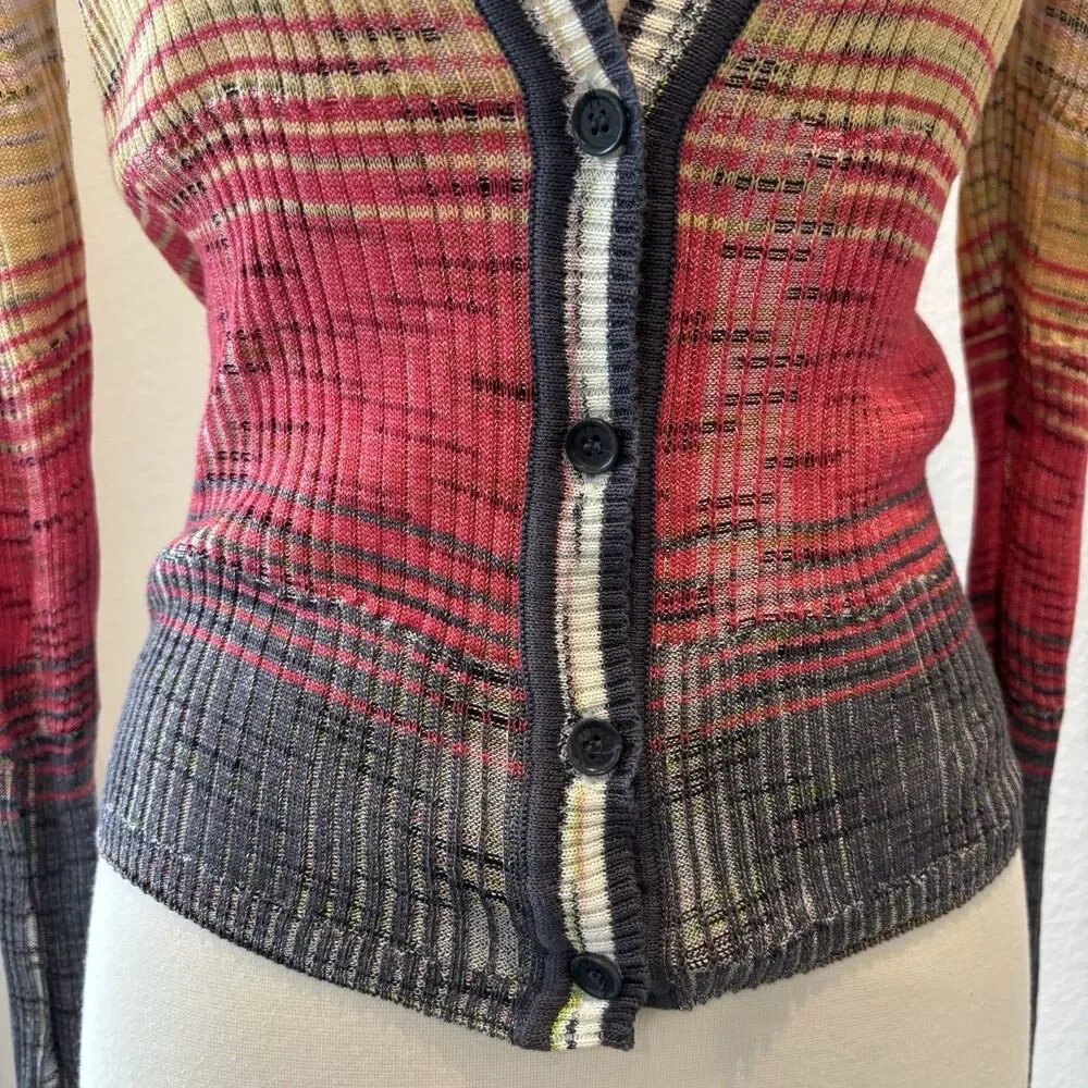 Missoni Cardigan Sweater 4 XS Multicolor Striped V-neck Made in Italy Classic - Picture 6 of 16